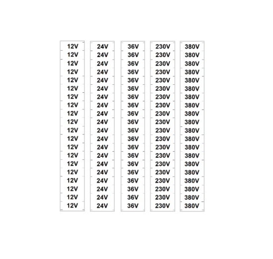 Ženklas '12V' '24V' '36V' '230V' '380V' 12x35mm